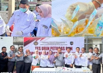 Kegiatan tes urine di Lapas Kelas IIA Bangkinang yang diikuti seluruh petugas dan WBP, menunjukkan hasil negatif narkoba