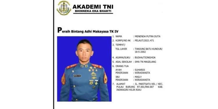 Profil Resmi Menenda Putra Duta peraih penghargaan tertinggi Bintang Adhi Makayasa Tingkat IV sebagai lulusan terbaik dari Akademi Angkatan Laut