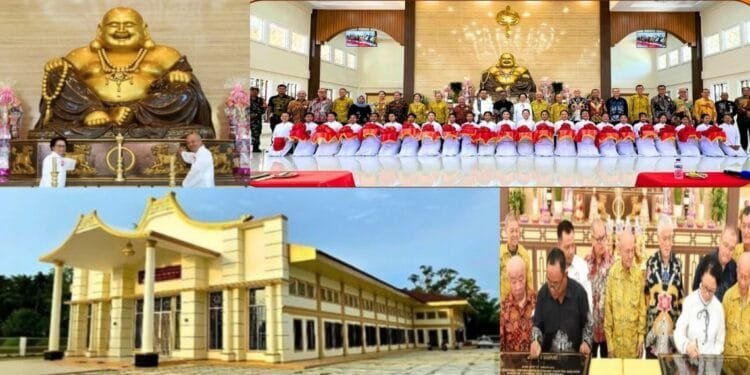 Kolase foto dari acara peresmian Vihara Baruna Maitreya di Desa Titi Akar Pulau Rupat pada 13 Juli 2025