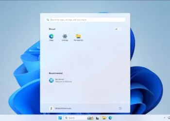 Ilustrasi menampilkan layar monitor dengan tampilan antarmuka baru Windows 11