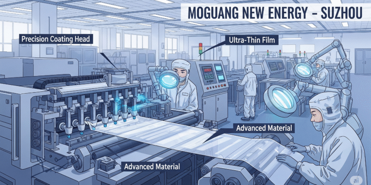 Ilustrasi proses produksi film pendingin setipis kertas dengan teknologi coating presisi