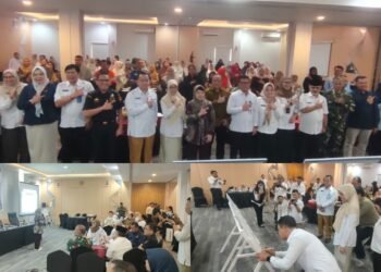 Kolase foto suasana kegiatan Komunikasi, Informasi, dan Edukasi (KIE) serta Bimbingan Teknis (Bimtek) yang diselenggarakan oleh Balai POM di Dumai, Rabu (20/8/2025).