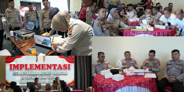 Suasana kegiatan implementasi pelaksanaan mutasi jabatan di satker dan jajaran Polda Sumsel yang disampaikan oleh Kabag Binkar Ro SDM Polda Sumsel AKBP Dr Erwin Aras Genda