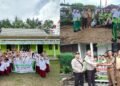 Kolase foto kegiatan program Green Policing yang dilaksanakan Polres Dumai bersama siswa siswi di MI Al Ikhlasyiah Kecamatan Bukit Kapur dan SDN 007 Purnama Kecamatan Dumai Barat