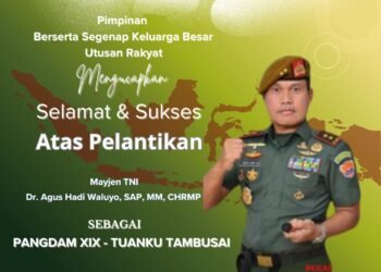 Ucapan selamat dan sukses dari Utusan Rakyat kepada Mayor Jenderal TNI Dr. Agus Hadi Waluyo atas pelantikannya sebagai Pangdam XIX/Tuanku Tambusai. (Foto: Dok. Utusan Rakyat News Network)