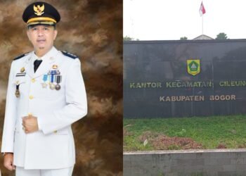 Foto kiri: Camat Cileungsi, Adi Hendrayana. Foto kanan: Kantor Kecamatan Cileungsi, Kabupaten Bogor.