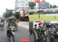 Kolase foto kegiatan Danrem 044Gapo Brigjen TNI Adri Koesdyanto bersama jajaran saat memimpin patroli dan apel pengecekan personel untuk pengamanan aksi damai di Kota Palembang