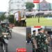Kolase foto kegiatan Danrem 044Gapo Brigjen TNI Adri Koesdyanto bersama jajaran saat memimpin patroli dan apel pengecekan personel untuk pengamanan aksi damai di Kota Palembang