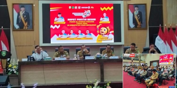 Suasana rapat Panitia Besar PB Pekan Olahraga Provinsi PORPROV XV Sumatera Selatan yang membahas kesiapan Kabupaten Musi Banyuasin Muba sebagai tuan rumah Selasa 1592025