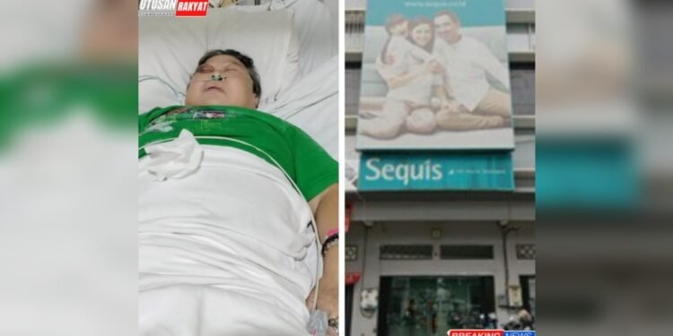 Meliana 56 terbaring di rumah sakit usai menjadi korban dugaan penipuan oknum agen asuransi Sequis Di sebelah kanan terlihat kantor cabang Sequis di Jalan Angkatan 45 Palembang yang menjadi lokasi perusahaan asuransi tersebut beroperasi