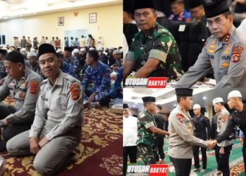 Kapolda Sumsel, Irjen Pol Andi Rian R Djajadi (kanan atas), bersama jajaran TNI-Polri dan tokoh masyarakat saat mengikuti kegiatan doa bersama dan peringatan Maulid Nabi Muhammad SAW 1447 H di Mapolda Sumsel, Rabu (10/9/2025).